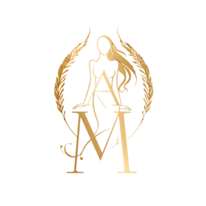 The logo showcases a golden, stylized, and elegant figure of Ava Marie, an Elite Independent Companion. Her flowing hair is gracefully arranged above a prominent "M" and set against a grand "A". The design is beautifully accented with two golden sheaves of wheat that curve around Ava Marie's shoulders, creating an ornate frame. Ava Marie Halifax's Elite Independent Companion